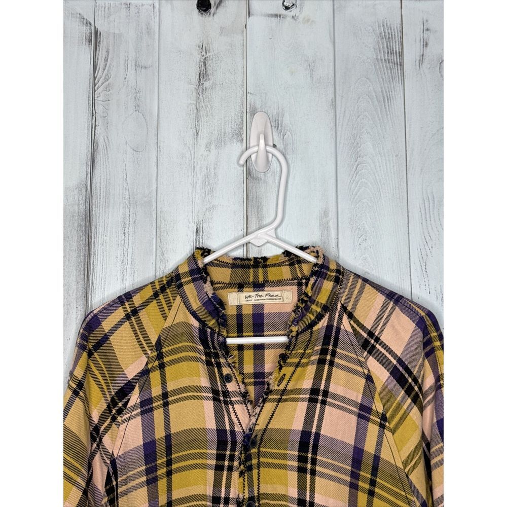 WE THE FREE PEOPLE SUMMER DAYDREAM YELLOW PLAID OVERSIZE BUTTON UP TUNIC SHIRT S - Picture 3 of 16